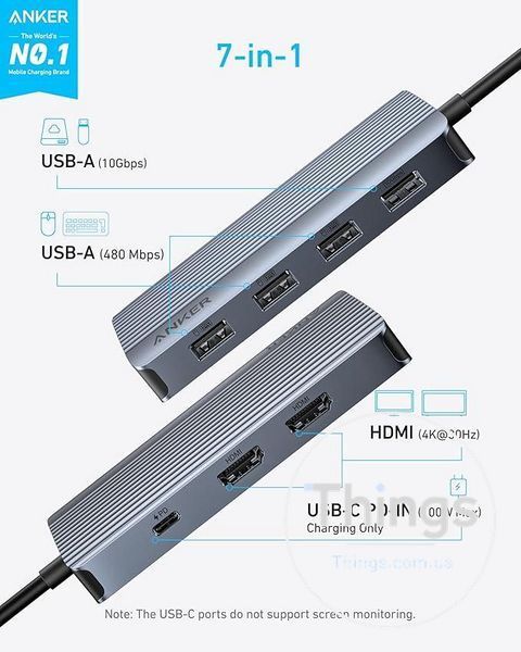 Адаптер хаб док-станція Anker (A8374) 7-в-1 USB-C з двома дисплеями 4K HDMI PD 100Вт швидкість передачі 10 Гбіт/с K1-000606 фото