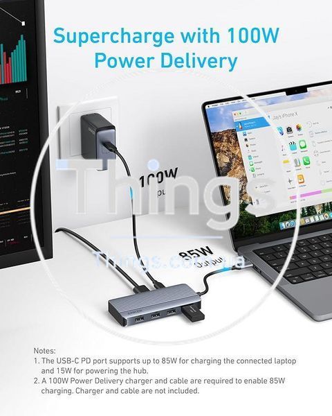 Адаптер хаб док-станция Anker (A8374) 7-в-1 USB-C с двумя дисплеями 4K HDMI PD 100Вт скорость передачи 10 Гбит/с K1-000606 фото