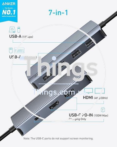 Адаптер хаб док-станция Anker (A8374) 7-в-1 USB-C с двумя дисплеями 4K HDMI PD 100Вт скорость передачи 10 Гбит/с K1-000606 фото