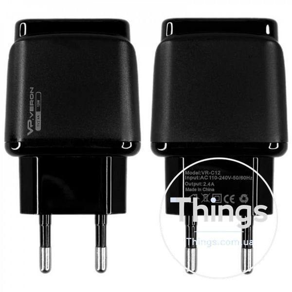 Home Charger 2.4A 2U Lightning Cable (1m) Veron VR-C12L &mdash; White К2-000072292 фото