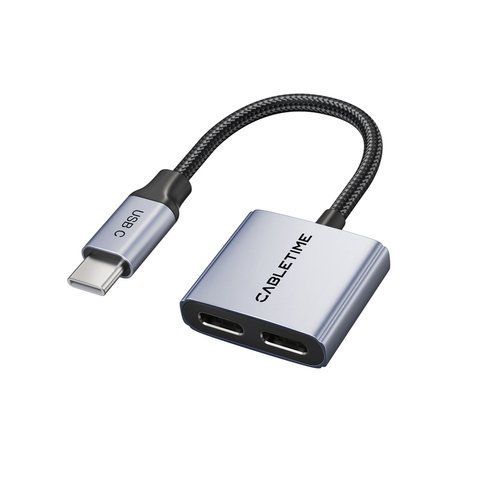 Аудіо адаптер CableTime USB Type-C (M) - Type-C Audio (F) / Type-C (F) PD60W (CPA2G) CA915781 фото