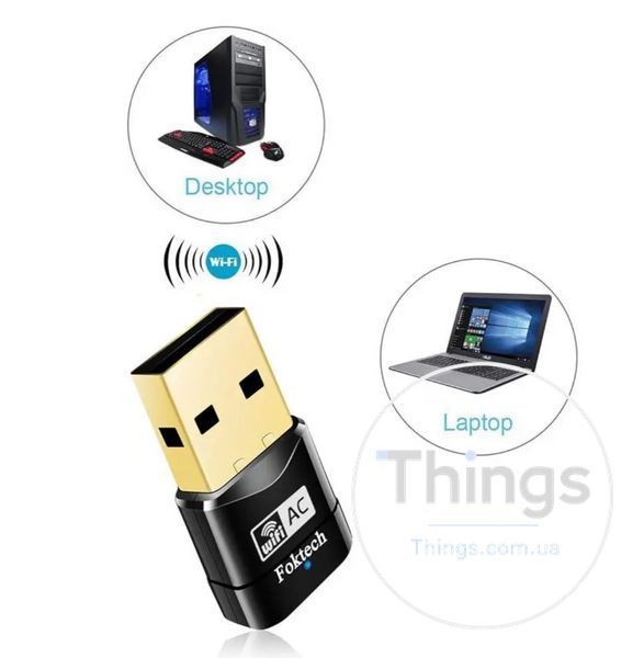Адаптер, мережева карта Foktech Wifi Dongle, AC600 802.11ac 2.4 5GHz Mini Wireless Network USB Wifi Adapter K1-000230 фото