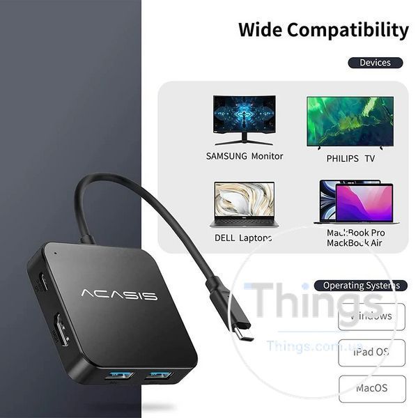 Хаб, док-станція 6 в 1 Acasis USB-C Hub AC-HC31 Hub Хаб для передавання даних до 10 Гбіт/с USB C HDMI 4K@30Hz K1-000378 фото