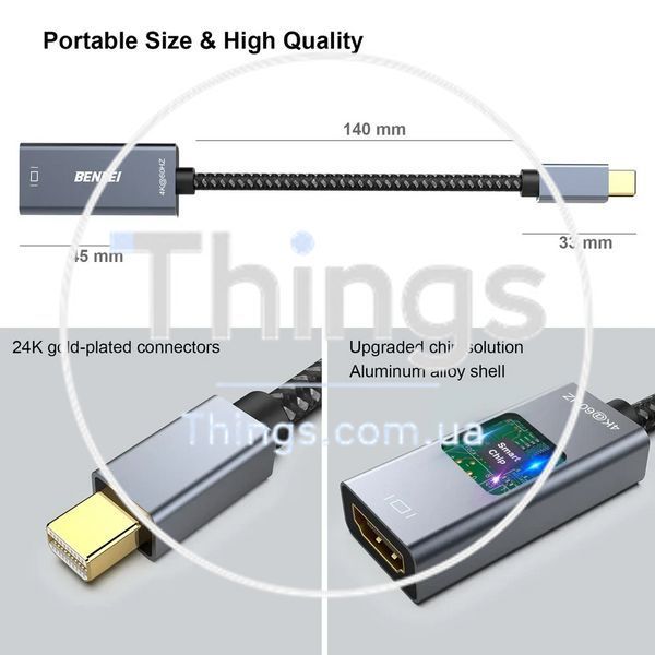 Адаптер Кабель переходник BENFEI mini DisplayPort на HDMI 4К 60Hz UHD (совместим с Thunderbolt) для MacBook Air/Pro, Surface Pro K1-000615 фото