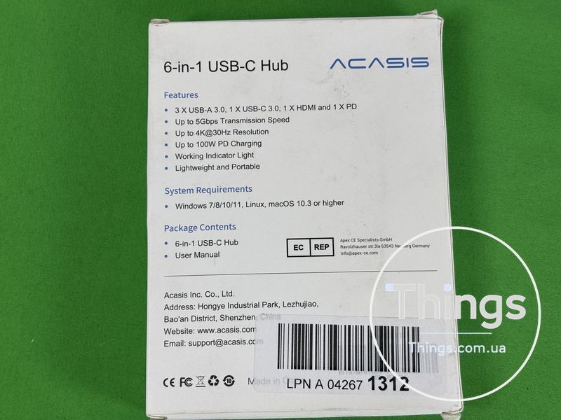 Хаб, док-станція 6 в 1 Acasis USB-C Hub AC-HC31 Hub Хаб для передавання даних до 10 Гбіт/с USB C HDMI 4K@30Hz K1-000378 фото