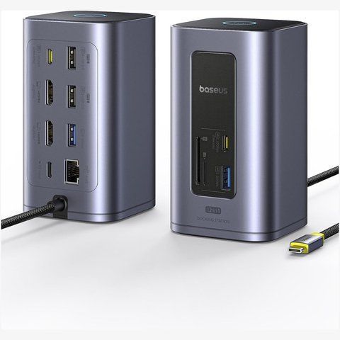 Док-станція Baseus Nomos NU1 Air 12-в-1, 2&times;4K HDMI, USB-A/C 10Gbps, 100W PD, Gigabit Ethernet K1-000820 фото