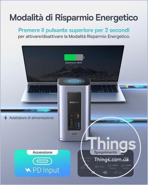 Док-станція Baseus Nomos NU1 Air 12-в-1, 2&times;4K HDMI, USB-A/C 10Gbps, 100W PD, Gigabit Ethernet K1-000820 фото