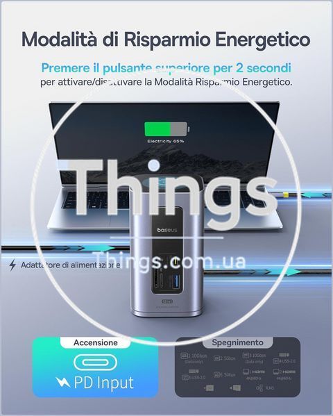 Док-станция Baseus Nomos NU1 Air 12-в-1, 2&times;4K HDMI, USB-A/C 10Gbps, 100W PD, Gigabit Ethernet K1-000820 фото