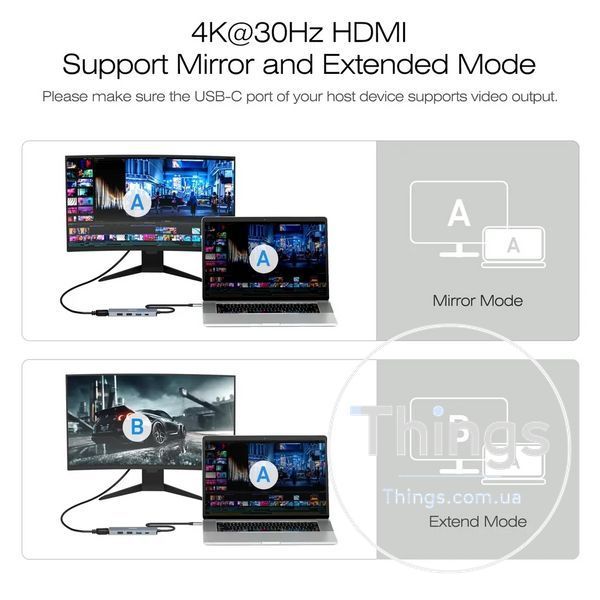 Адаптер хаб док-станція BENFEI 5in1 (000360)USB-C HDMI 4K з 3 портами USB-A PD 100Вт плетеним кабелем алюмінієвий корпус K1-000598 фото