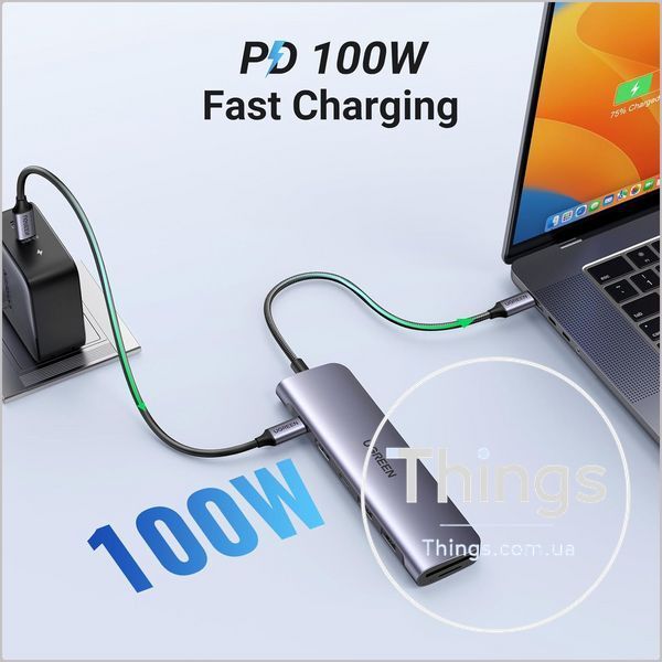 USB-C хаб UGREEN CM195 7-в-1 &mdash; 4K HDMI, PD 100 Вт, USB-A/USB-C 5 Гбіт/с, SD/microSD, для MacBook та iPad, Space Gray K1-000794 фото