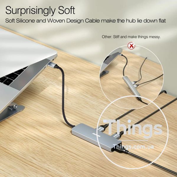 Адаптер хаб док-станція BENFEI 5in1 (000360)USB-C HDMI 4K з 3 портами USB-A PD 100Вт плетеним кабелем алюмінієвий корпус K1-000598 фото