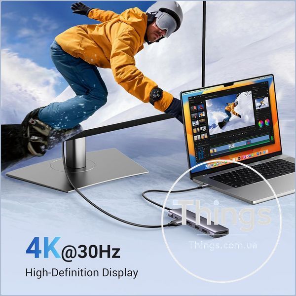 USB-C хаб UGREEN CM195 7-в-1 &mdash; 4K HDMI, PD 100 Вт, USB-A/USB-C 5 Гбіт/с, SD/microSD, для MacBook та iPad, Space Gray K1-000794 фото