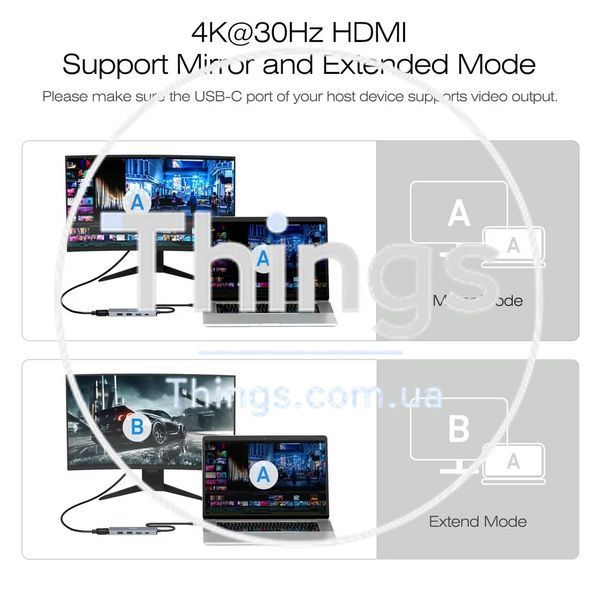 Адаптер хаб док-станция BENFEI 5in1 (000360)USB-C HDMI 4K с 3 портами USB-A PD 100Вт плетеным кабелем алюминиевый корпус K1-000598 фото