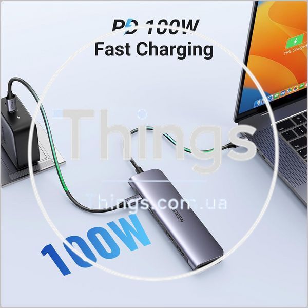 USB-C хаб UGREEN CM195 7-в-1 - 4K HDMI, PD 100 Вт, USB-A/USB-C 5 Гбит/с, SD/microSD, для MacBook и iPad, Space Gray K1-000794 фото
