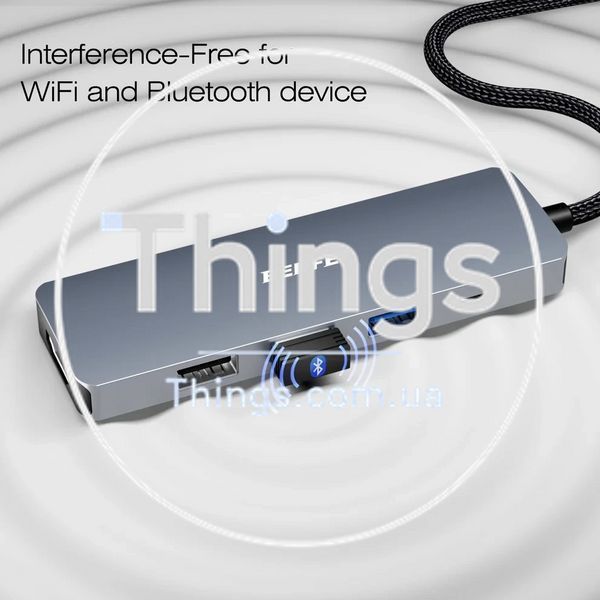 Адаптер хаб док-станция BENFEI 5in1 (000360)USB-C HDMI 4K с 3 портами USB-A PD 100Вт плетеным кабелем алюминиевый корпус K1-000598 фото