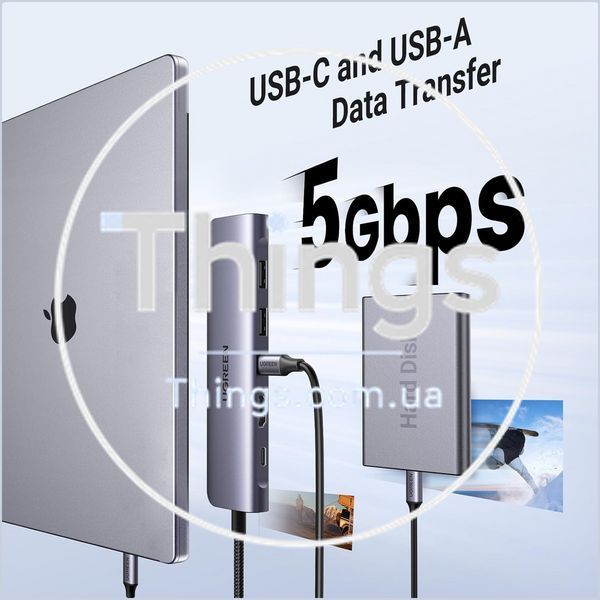 USB-C хаб UGREEN CM195 7-в-1 - 4K HDMI, PD 100 Вт, USB-A/USB-C 5 Гбит/с, SD/microSD, для MacBook и iPad, Space Gray K1-000794 фото