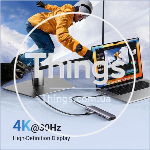 USB-C хаб UGREEN CM195 7-в-1 - 4K HDMI, PD 100 Вт, USB-A/USB-C 5 Гбит/с, SD/microSD, для MacBook и iPad, Space Gray K1-000794 фото