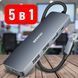 Адаптер хаб док-станція BENFEI 5in1 (000360)USB-C HDMI 4K з 3 портами USB-A PD 100Вт плетеним кабелем алюмінієвий корпус