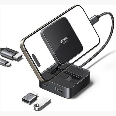 Хаб UGREEN Revodok 35590, 4-в-1 USB-C Hub, магнітний, HDMI 4K@60Hz, 100W PD, USB-A 10Gbps, USB-C 5Gbps, портативний. Уцінка K1-000859 фото