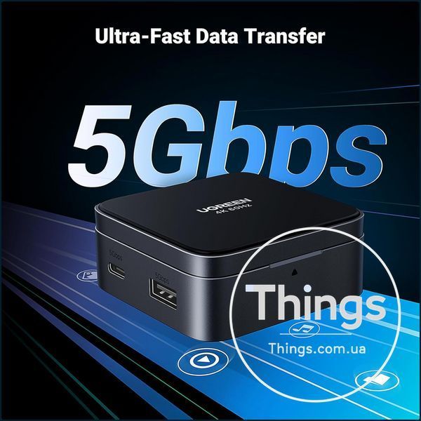 Хаб UGREEN Revodok 35590, 4-в-1 USB-C Hub, магнітний, HDMI 4K@60Hz, 100W PD, USB-A 10Gbps, USB-C 5Gbps, портативний. Уцінка K1-000859 фото