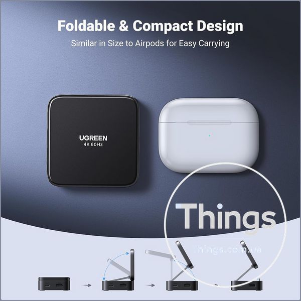 Хаб UGREEN Revodok 35590, 4-в-1 USB-C Hub, магнітний, HDMI 4K@60Hz, 100W PD, USB-A 10Gbps, USB-C 5Gbps, портативний. Уцінка K1-000859 фото