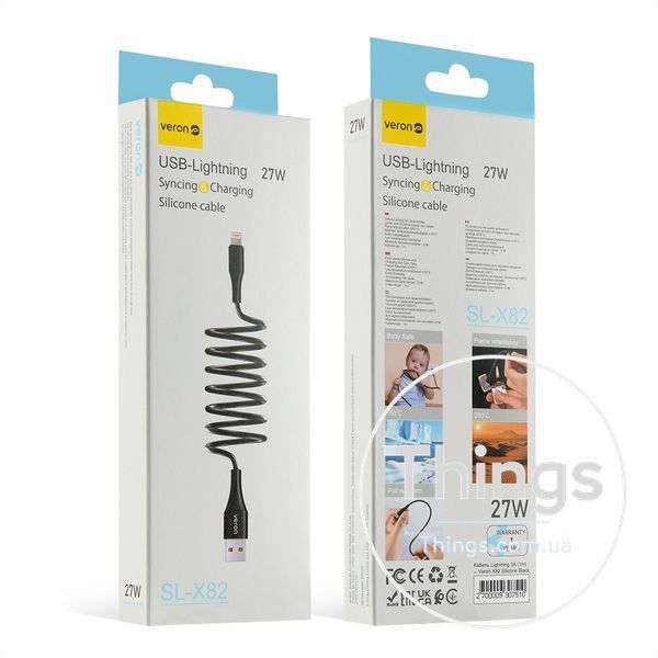 Silicone Cable Lightning 27W (1m) &mdash; Veron SL-X82 &mdash; Black К2-000080241 фото
