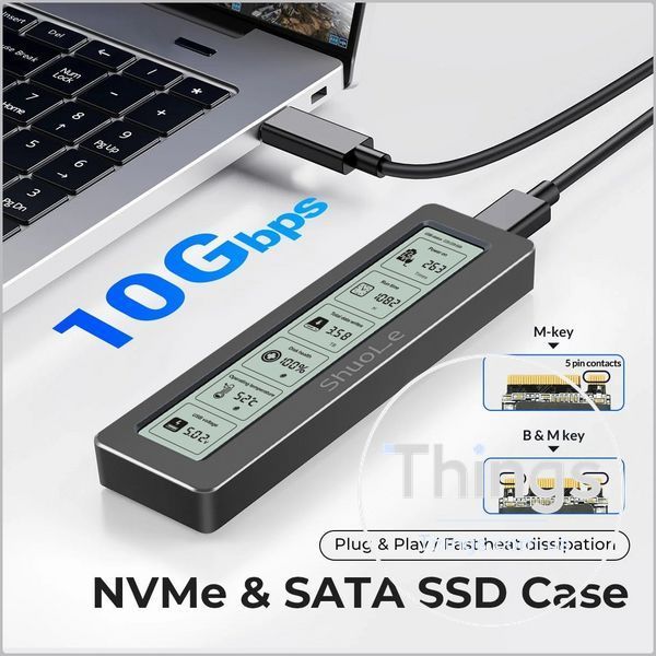 SSD кишеня Enclosure ShuoLe, TNP18, чорний, USB3.2 Gen2 10Gbps, M.2 NVMe/SATA (2230/2242/2260/2280), M/B+M, HD-дисплей, тестер SSD K1-000856 фото