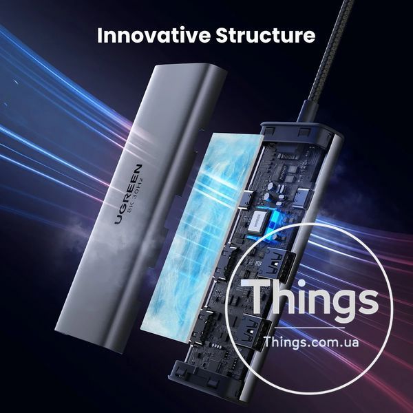 Мультипортовий USB-хаб адаптер док-станція UGREEN CM498 6в1 USB-C Hub HDMI 8K 30Hz PD100W для підключення двох моніторів (15852) K1-000588 фото