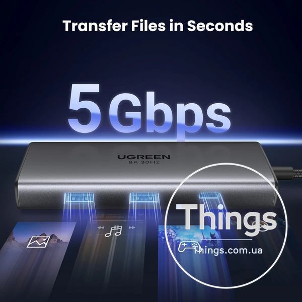 Мультипортовий USB-хаб адаптер док-станція UGREEN CM498 6в1 USB-C Hub HDMI 8K 30Hz PD100W для підключення двох моніторів (15852) K1-000588 фото