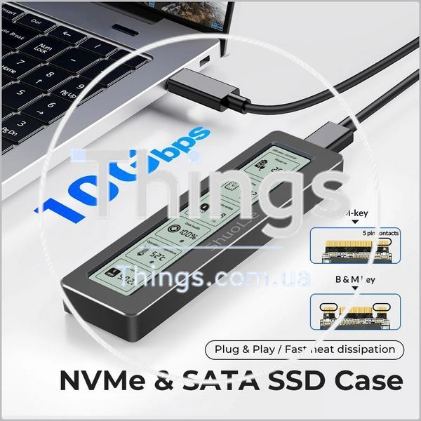 SSD карман Enclosure ShuoLe, TNP18, черный, USB3.2 Gen2 10Gbps, M.2 NVMe/SATA (2230/2242/2260/2280), M/B+M, HD-дисплей, тестер SSD K1-000856 фото