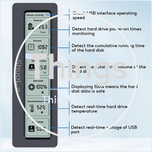 SSD карман Enclosure ShuoLe, TNP18, черный, USB3.2 Gen2 10Gbps, M.2 NVMe/SATA (2230/2242/2260/2280), M/B+M, HD-дисплей, тестер SSD K1-000856 фото