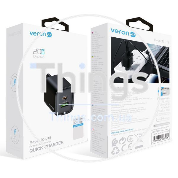 Home Charger | 20W | PD | QC3.0 &mdash; Veron TC-U15 К2-000079239 фото