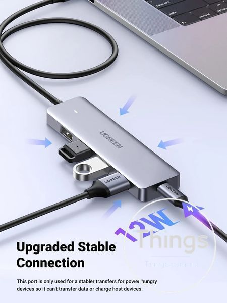USB-хаб Ugreen CM219 USB Type-C to USB 3.0 концентратор портативний тонкий 4-портовий 60СМ (15394) K1-000587 фото