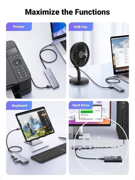 USB-хаб Ugreen CM219 USB Type-C to USB 3.0 концентратор портативний тонкий 4-портовий 60СМ (15394) K1-000587 фото