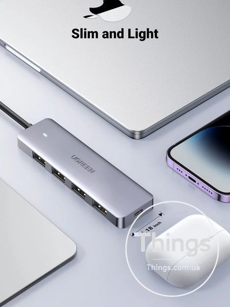 USB-хаб Ugreen CM219 USB Type-C to USB 3.0 концентратор портативний тонкий 4-портовий 60СМ (15394) K1-000587 фото