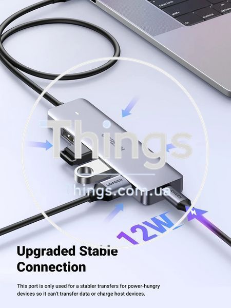 USB-хаб Ugreen CM219 USB Type-C to USB 3.0 концентратор портативный тонкий 4-портовый 60СМ (15394) K1-000587 фото