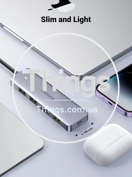 USB-хаб Ugreen CM219 USB Type-C to USB 3.0 концентратор портативный тонкий 4-портовый 60СМ (15394) K1-000587 фото