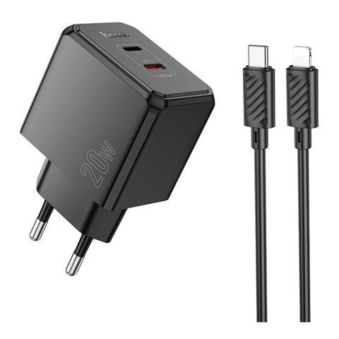 Мережевий Зарядний Пристрій Hoco CS16A 1USB-C/1IP PD/QC 20W+Type-C to Lightning Од1-00045147 фото