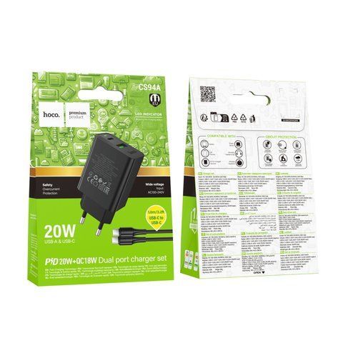 Мережевий Зарядний Пристрій Hoco CS94A 1USB-C/1USB PD/QC 20W+Type-C to Type-C Од1-00048805 фото
