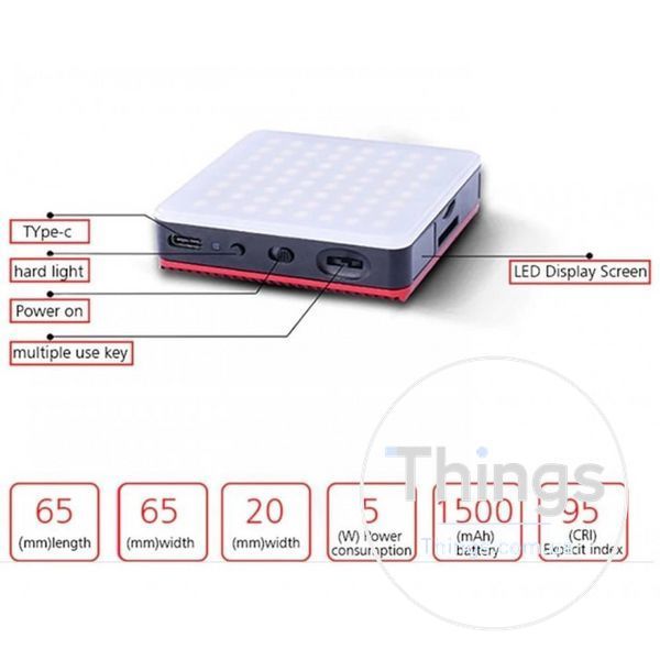 Накамерный видеосвет LED &mdash; HF-64B (500 LM/3200K-5600K/LED 64 PCS/Battery 1500 mah) Led Display/Type-c К2-000079399 фото