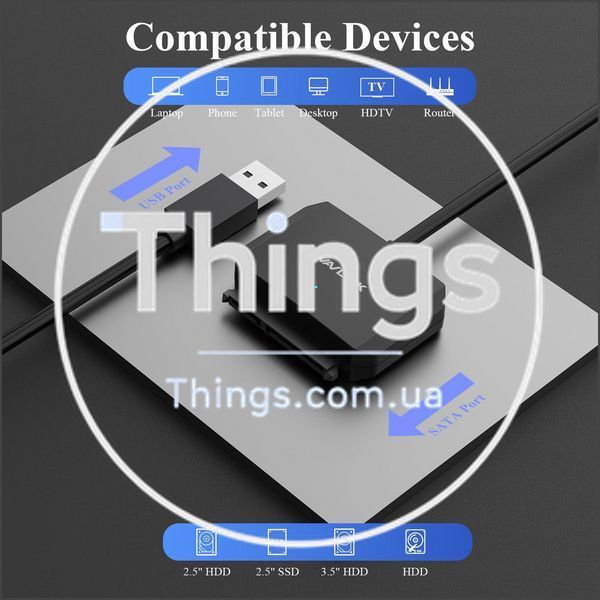 Адаптер Wavlink WL-ST345AP USB 3.0 &rarr; SATA с блоком питания 12В 2А &ndash; для SSD/HDD 2.5"/3.5", черный, LED индикатор K1-000788 фото
