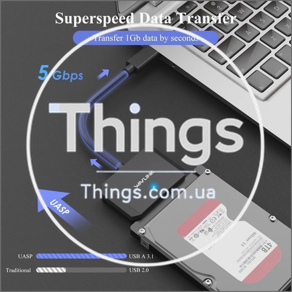 Адаптер Wavlink WL-ST345AP USB 3.0 &rarr; SATA с блоком питания 12В 2А &ndash; для SSD/HDD 2.5"/3.5", черный, LED индикатор K1-000788 фото