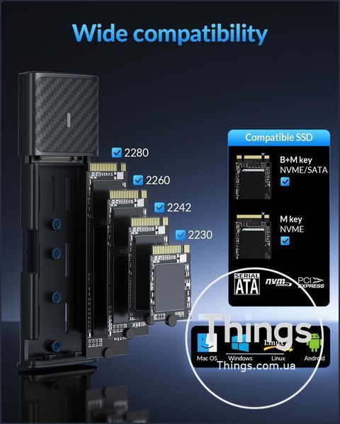 Корпус M.2 SSD SETMSPACE NVMe/SATA Enclosure, сірий, Tool-Free, USB 10Gbps, PD 60W, до 4TB, алюміній K1-000844 фото