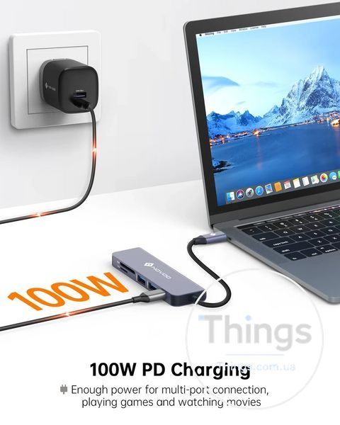Док-станція Хаб USB-C NOVOO R6 PD 6в1 з адаптером HDMI 4K 2 порти USB 3.0 пристрій для читання карт Micro SD слот для карт TF K1-000582 фото