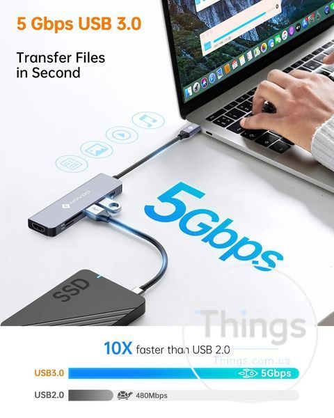 Док-станція Хаб USB-C NOVOO R6 PD 6в1 з адаптером HDMI 4K 2 порти USB 3.0 пристрій для читання карт Micro SD слот для карт TF K1-000582 фото