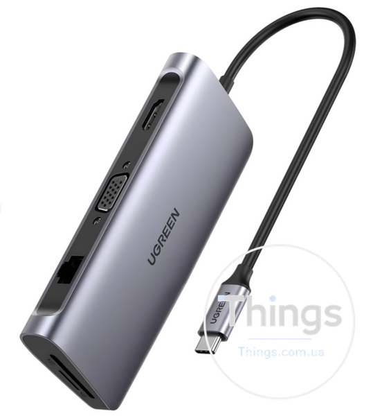 Док-станція Хаб Ugreen CM179 USB 3.0 Type-C HDMI VGA TRS RJ-45 SD TF PD Gray 4K K1-000128 фото
