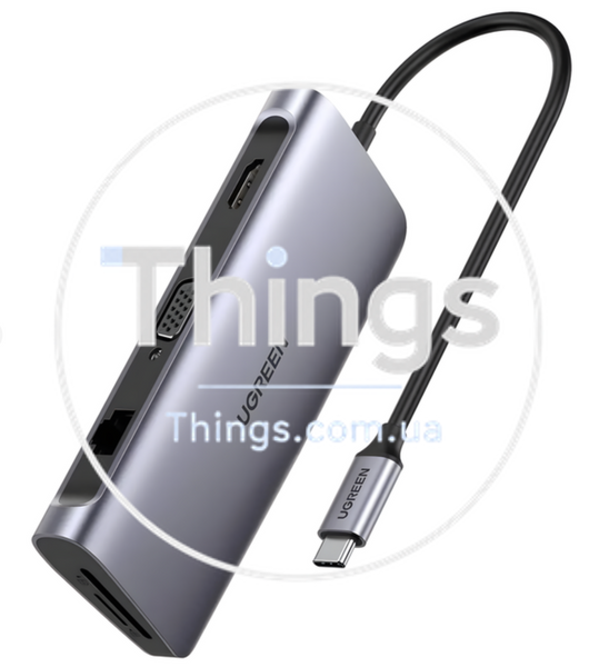 Док-станция Хаб Ugreen CM179 USB 3.0 Type-C HDMI VGA TRS RJ-45 SD TF PD Gray 4K K1-000128 фото