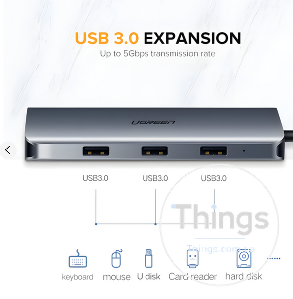 Док-станція Хаб Ugreen CM179 USB 3.0 Type-C HDMI VGA TRS RJ-45 SD TF PD Gray 4K K1-000128 фото