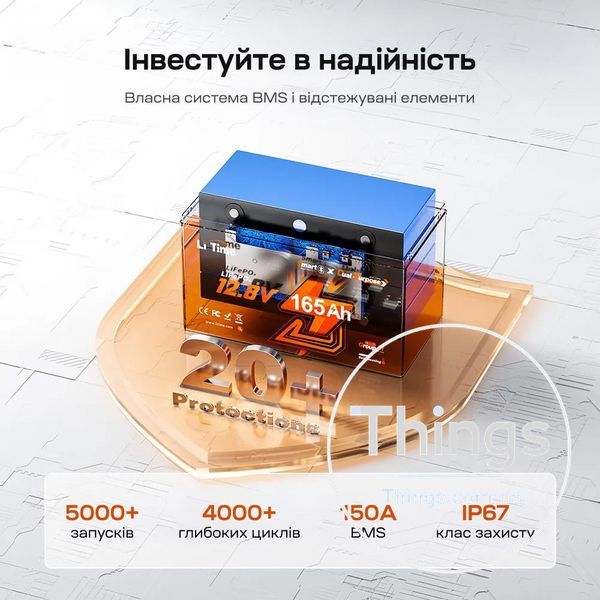Акумуляторна батарея літій-залізо-фосфатна з Bluetooth та підігрівом стартерна / тягова 12.8В 165А*год LiFePO4 LiTime Dual Purpose L12V165-150-DP-BT-CCA1K2-4-A100 K3-44-00532 фото