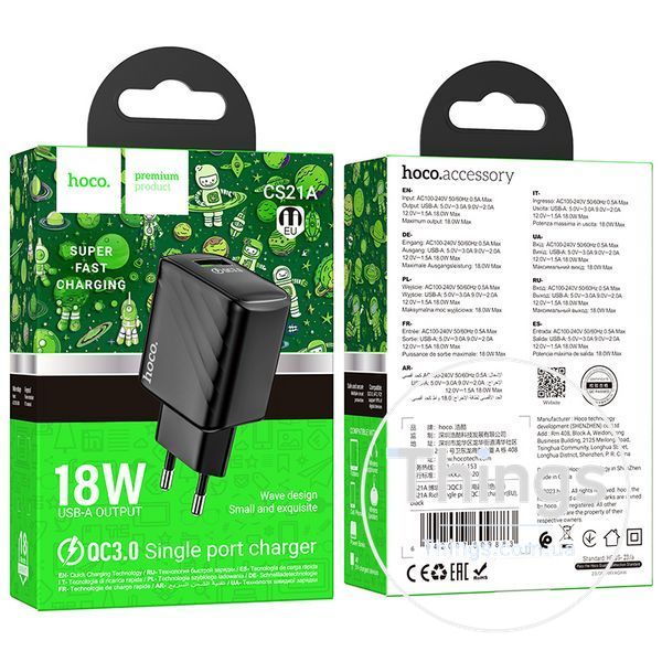Мережевий Зарядний Пристрій Hoco CS21A 1USB QC 18W Од1-00041307 фото